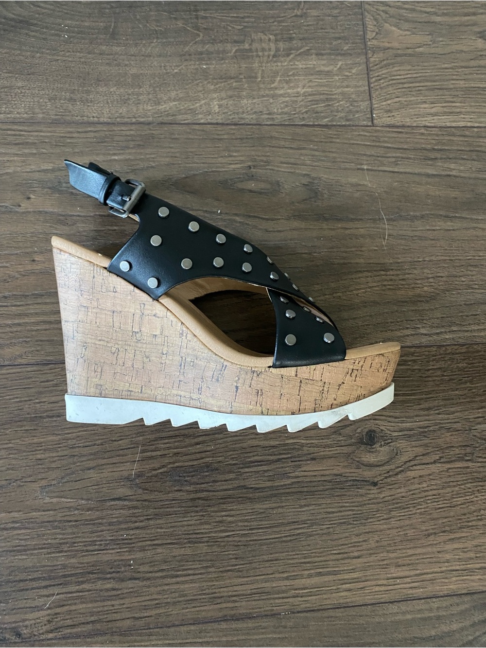 Report Black Studded Cork Wedge Sandals